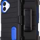for Rugged iPhone 16 Case with Belt Clip Holster, Military Grade Heavy Duty Shockproof Cover for iPhone16 Case Protective with Stand 6.1 Inch (Black+Blue)