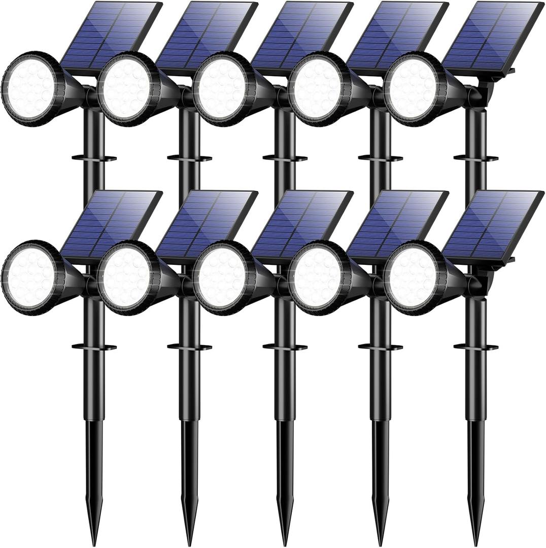 WELALO Solar Spot Lights Outdoor Waterproof IP65, 10 Pack 4 Lighting Modes Solar Powered Landscape Spotlights with Auto On/Off, Solar Garden Christmas Yard Pathway Wall Lights for Outside, Cool White