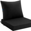 MIULEE Black Outdoor Chair Cushion 24x24 Inch for Patio Furniture Linen Textured Waterproof & 3 Year Color Fastness Seat and Back Couch Cushion with Ties No Slip Design