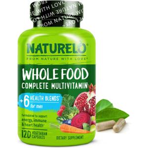 NATURELO Mens Multivitamins - Whole Food Multivitamin for Men with Vitamins, Minerals - 120 Vegetarian Capsules for Energy, Brain, Heart, Eye Health*