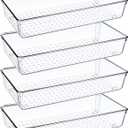 4PCS Clear Plastic Drawer Organizer Tray, 12'' Large Acrylic Vanity Bathroom Drawer Organizers Trays, Desk Drawer Organizer Bins for Cosmetics, Makeup, Kitchen, Office, Junk Drawer Organization