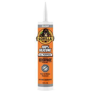 Gorilla 100% Silicone Waterproof Caulk, AllPurpose Sealant, Mold & Mildew Resistant, Flexible Seal, Clear, 10 oz Cartridge (Pack of 1)