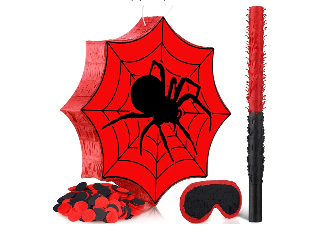 Deekin Spider Piñata for Birthday Party Decoration Small Piñata for Party Favors Birthday Gifts with Blindfold Confetti and Stick for Celebration(Spider)