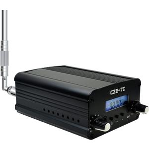 7W 1W Long Range FM Transmitter with LCD & 3.5mm Audio Cable - Ideal for Drive-in Church, School & Supermarket Events, Light Shows & Fireworks Display - Black