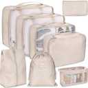 Wish U Have a Colourful Life Travel Packing Cubes, Set of 7 with Pouches, Beige