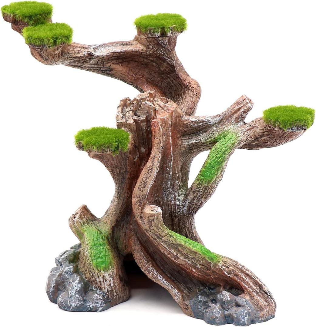 relaqcc Reptile Decor Aquarium Decorations Artificial Moss Resin Fish Tank Rocks Simulation Hollow Tree Leopard Gecko Trunk Accessories Aquarium View（Medium）