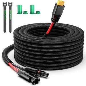 Bateria Power Solar to XT60 Charge Extension Cable with Solar Connectors Caps,Solar Connector to XT60 Adapter Cable for Solar Panel to Battery RV Power Station Solar Generator(12AWG 10Ft)