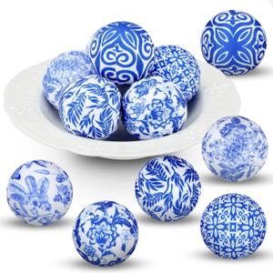 Ceenna 12 Pcs Decorative Fabric Balls 2.36" Chinoiserie Centerpiece Bowl Filler Wrapped Ball Farmhouse Decor for Party Supplies Basket Table(Fabric,Classic Style)
