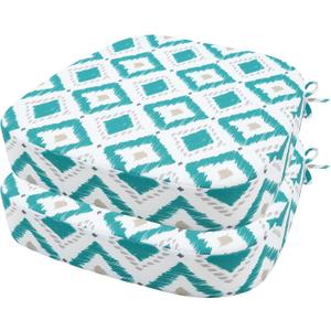 idee-home Outdoor Chair Cushions Set of 2, 19" x 19" x 3" Thick Patio Furniture Outdoor Seat Cushions Waterproof with Ties, Dining Pads (Rhombus Peacock Blue)