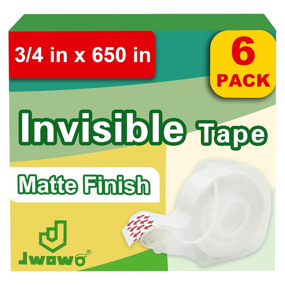 4 x Invisible Tape with Refillable Tape Dispenser, Holiday Supplies and Gift Wrap Tape, Great for Christmas Crafts, Matte Finish, 3/4 in x 650 in 6 Pack