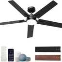 52 Inch Smart Ceiling Fans with Lights, Compatible with Alexa/Remote/APP, Downrod Mount, Reversible DC Motor, High CFM, 5 Blades, 6 Speeds, 3CCT, Dimmable, for Bedroom, Living Room, Black