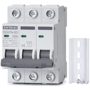 3 Pole DIN Rail Mount Circuit Breaker, 20 Amp 480V AC Miniature Circuit Breaker, Thermal Magnetic Trip AC Disconnect Switch MCB C20