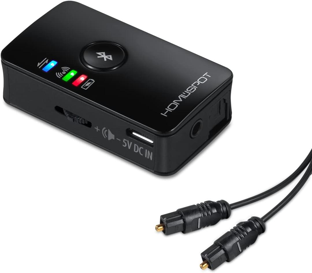 HomeSpot Bluetooth 5.3 Audio Transmitter for TV - aptX Low Latency, Dual Stream, Optical/RCA/3.5mm Audio Adapter
