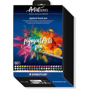 STAEDTLER Pigment Arts Multi Ink Brush Pen: 60 Colors, Fiber-Tip Pens With Brush Nib, Permanent, Waterproof, No Bleed Pens for Journaling, Coloring, Hand Lettering, Mixed Media