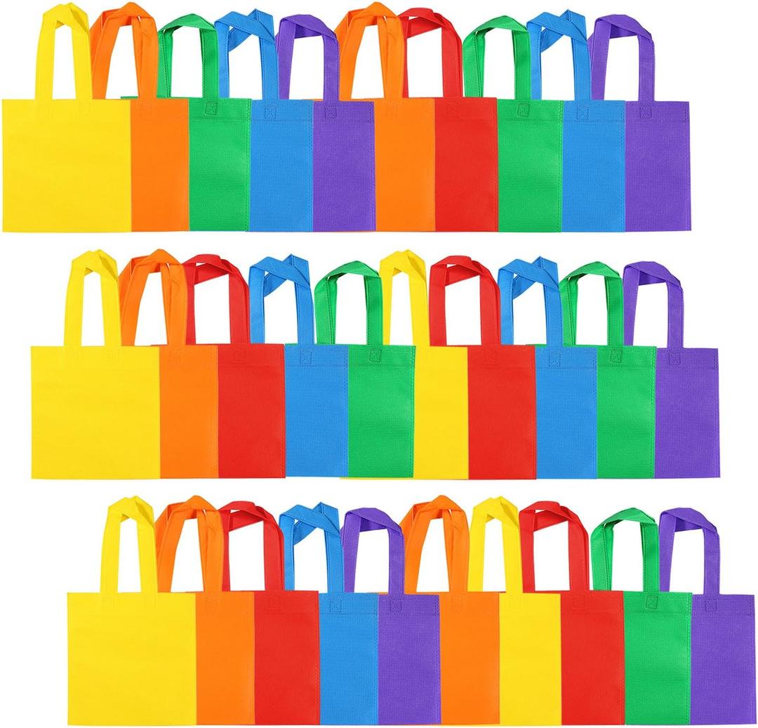 Aneco 30 Pieces Non-Woven Goodie Bags 88 Inch Party Favor Gift Bag Reusable Rainbow Cloth Bag for Birthday Party Baby Shower Wedding