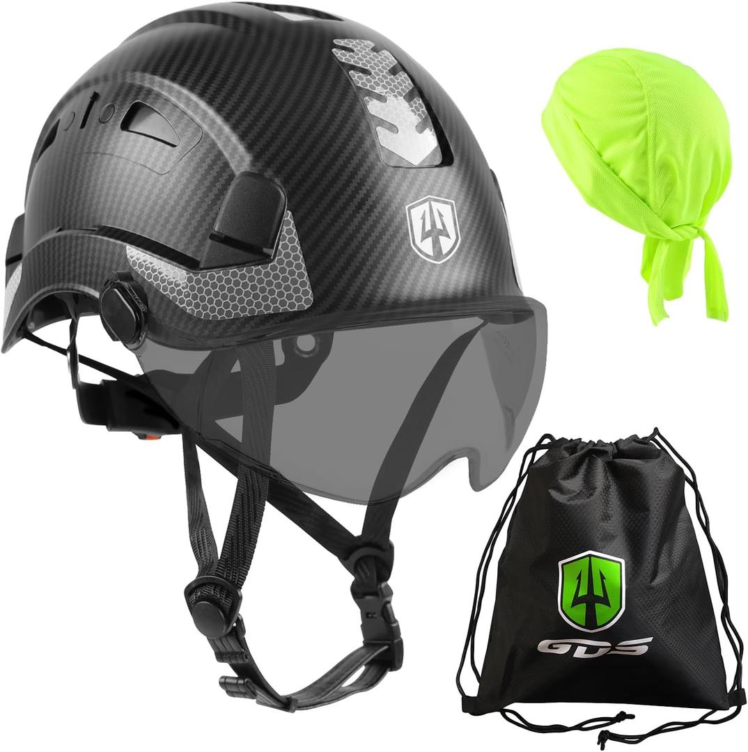 GREEN DEVIL Safety Helmet Hard Hat with Chin Strap Vented Lightweight Adjustable Hardhat for Men Women with Hi-Viz Design Ideal for Tree Climbing Work at Height