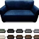 Loveseat Sofa Slipcover Leather Look Couch Covers for 2 Seater Couch Sofa 1-Piece Sofa Cover Stretch Furniture Protector with Elastic Bottom & Pockets(Loveseat, Navy)