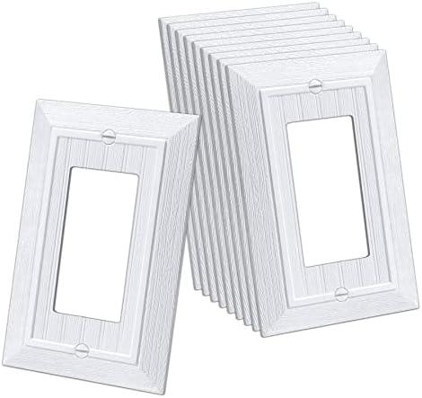 CML Single Beadboard Decorator Wall Plate, 1-Gang Decorative Receptacle Outlet Covers, 10 Pack Retro Wood grain Design Switch Plates, Mid-Size 3.15”X 4.87”, Impact Resistant, White
