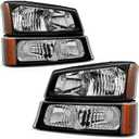 Headlight Assembly Compatible with 2003-2007 Chevy Silverado / 2002-2006 Chevy Avalanche with Bumper Lamp Balck Housing Amber Reflector Driver and Passenger Side (OE Replacement)