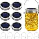 6 Pack Solar Mason Jar Lights for Outside, 30 LED Solar Mason Jar Lids Fairy Lights with 6 Hangers(No Jars) Outdoor Waterproof for DIY Patio Garden Yard Lawn Party Wedding Decoration Warm White