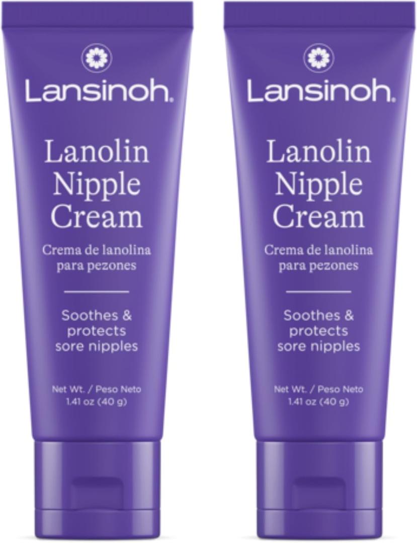 Lansinoh Lanolin Nipple Cream Safe for Breastfeeding Baby, 100% Natural Nipple Butter, Breastfeeding Essentials for Postpartum Moms, 1.41 Ounces (2 Pack)