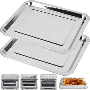 Baking Pan Stainless Steel Set of 2, 12.4"x11" Air Fryer Pan Replacement Tray for Cuisinart TOA-060 and TOA-065 TOA-70 Airfryer Toaster Oven Accessories Parts for Cooking Bread and Broiling, NonStick, 2 Pcs Baking Trays
