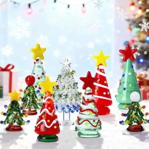 9 Pcs Miniature Christmas Figurines Blown Glass Christmas Tree Ornaments Kit Tiny Tabletop for DIY Winter Fairy Garden Snow Globes Crafts Holiday Xmas Party(Regular)