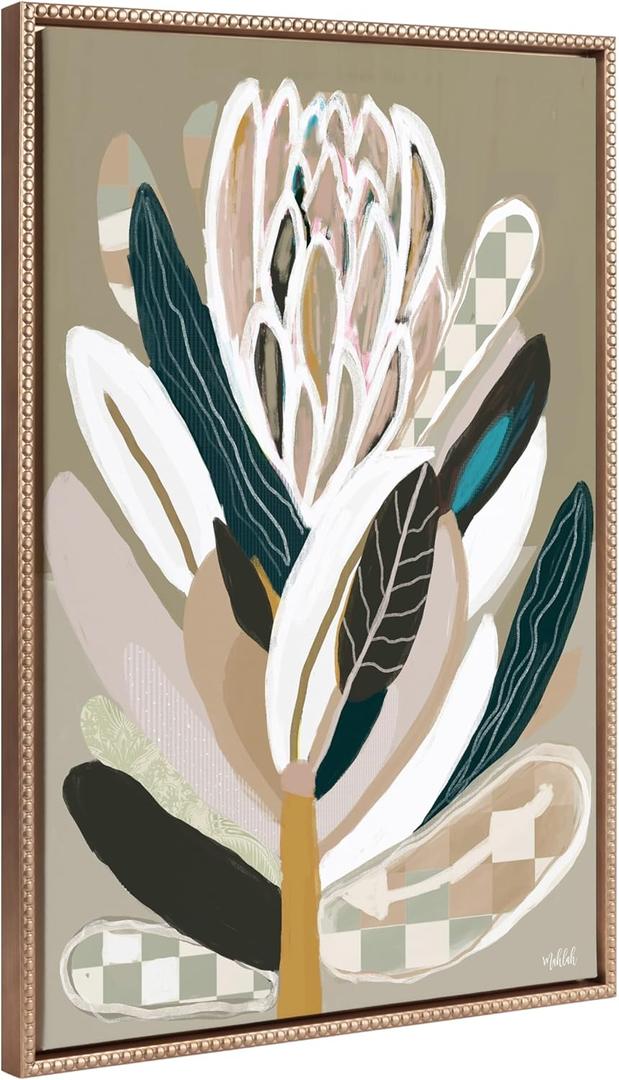 Kate and Laurel Sylvie Beaded Sage Protea Vintage Framed Canvas Wall Art by Inkheart Designs, 18x24 Gold, Modern Neutral Flower Wall Dcor (23L" x 33W")