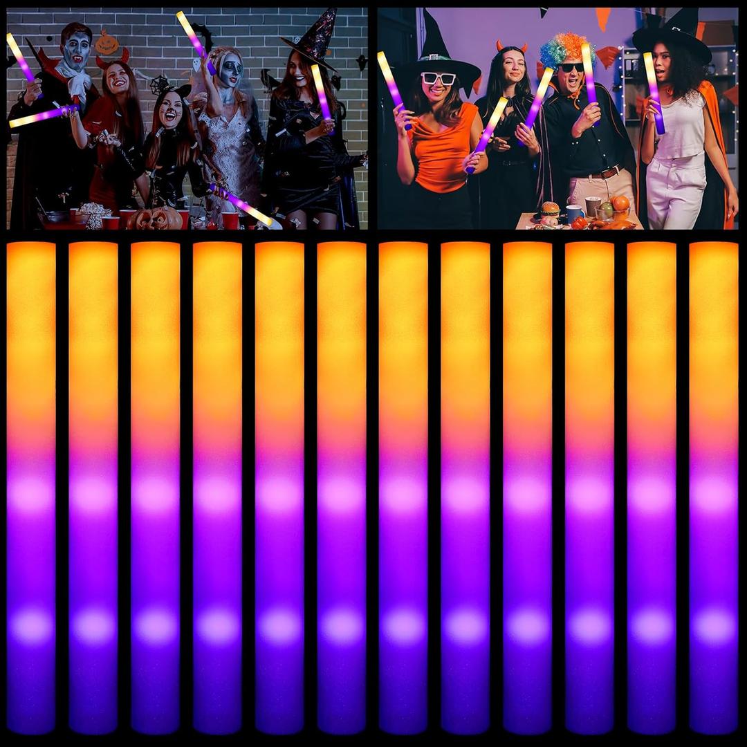 12 Pcs LED Glow Sticks Bulk Halloween Foam Stick Glow with 3 Modes in Dark Party Supply Flashing Effect Vintage LED Decor Reusable Light for Party Wedding Birthday Concert Halloween Christmas