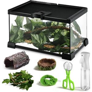 Reptile Terrarium Glass Kit 12" x 8" x 6" Starter Habitat for Tarantula, Succulents, Frogs, or Hermit Crabs, Tank with Escape-Proof Locking Lid
