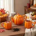 Mimorou Thanksgiving Pumpkin Tea Set Ceramic Teapot with 2 Mugs and Tea Mug Orange Ceramic Pumpkin Shaped Teapot Set for Thanksgiving Halloween Christmas Birthday Gift