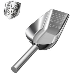 Dog-Cat Food Scoop 1 Cup Thickened 304 Stainless Steel Pet Food Scoop with Long Handle, Precision Scale, Easy to Clean, for Wet Dry Food (Large 1 Cup)