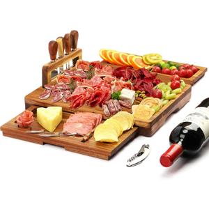 Premium Large Cheese Boards Acacia Nice Charcuterie Boards Gift Set Handcrafted Cheese Tray Set Unique Housewarming Gifts, Wedding Gifts for Couple, Bridal Shower Gifts (Retangular-No Slate)
