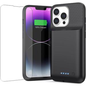 Feob Battery Case for iPhone 13/13 Pro/14,[2024 Upgraded] 7500 mAh Ultra-Slim Portable Extended Charger Case Cover for iPhone 13/13 Pro/14 Charging Case (6.1 Inch)-Black