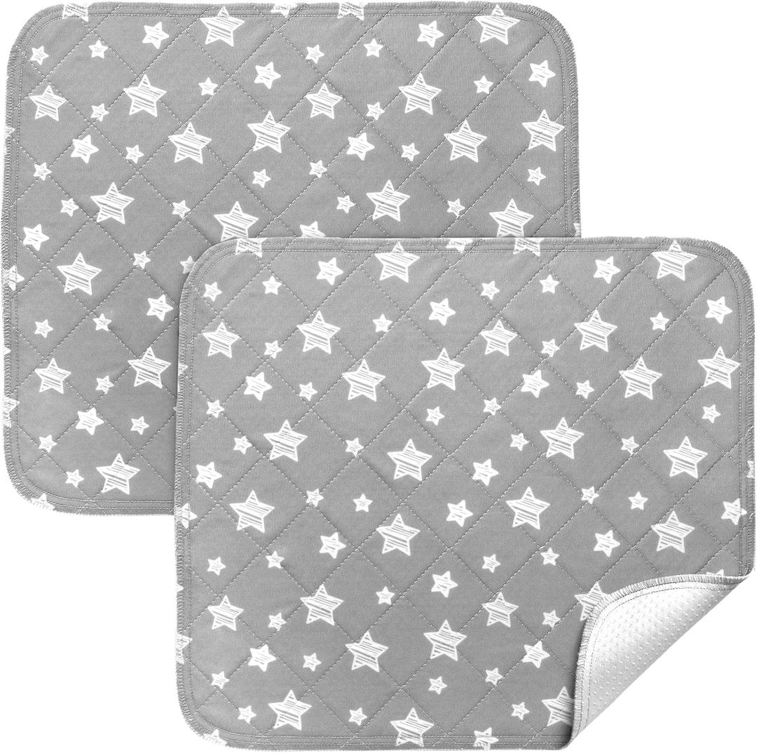 Waterproof Bed Pads Washable, Absorbent Chuck Pads Non Slip for Incontinence, Washable Pee Pads for Dogs, Waterproof Mattress Protector for Seniors, Bedwetting Kids, Hospitals, Pets, 18"x16" 2 Pack (Gray Star)