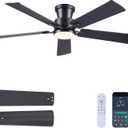 JSAITEE Ceiling Fans with Lights - Flush Mount Low Profile Flush Mount Ceiling Fans,DC Reversible Motor, 3CCT Dimmable, Noiseless, 6 Speeds Black Modern Ceiling Fan for Indoor/Outdoor