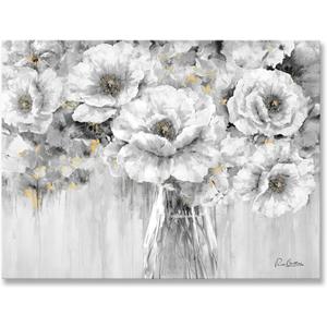 Woxfcart White Flower Canvas Wall Art, 24 x 32 Inch Black White Gold Floral Vase Print Modern Home Decor for Living Room Bedroom, Ready to Hang