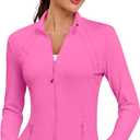 VUTRU Women Athletic Jacket Fitted Workout Running Zip Up Track Coat Layer with Thumb Holes Pockets for Yoga Gym Travel, Pink, Large