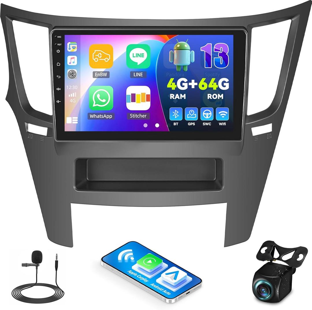 [4G+64G] Car Radio for Subaru Outback Legacy 2010-2014 with Wireless CarPlay Android Auto,9" Touchscreen Android 13 Car Stereo with Mirror Link Voice Control WiFi/GPS,Bluetooth,FM/RDS+Backup Camera