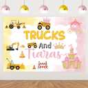 Trucks and Tiaras Birthday Party Decor: 5 * 3 ft Backdrop Banner for Twin Boy and Girl Sibling Birthday