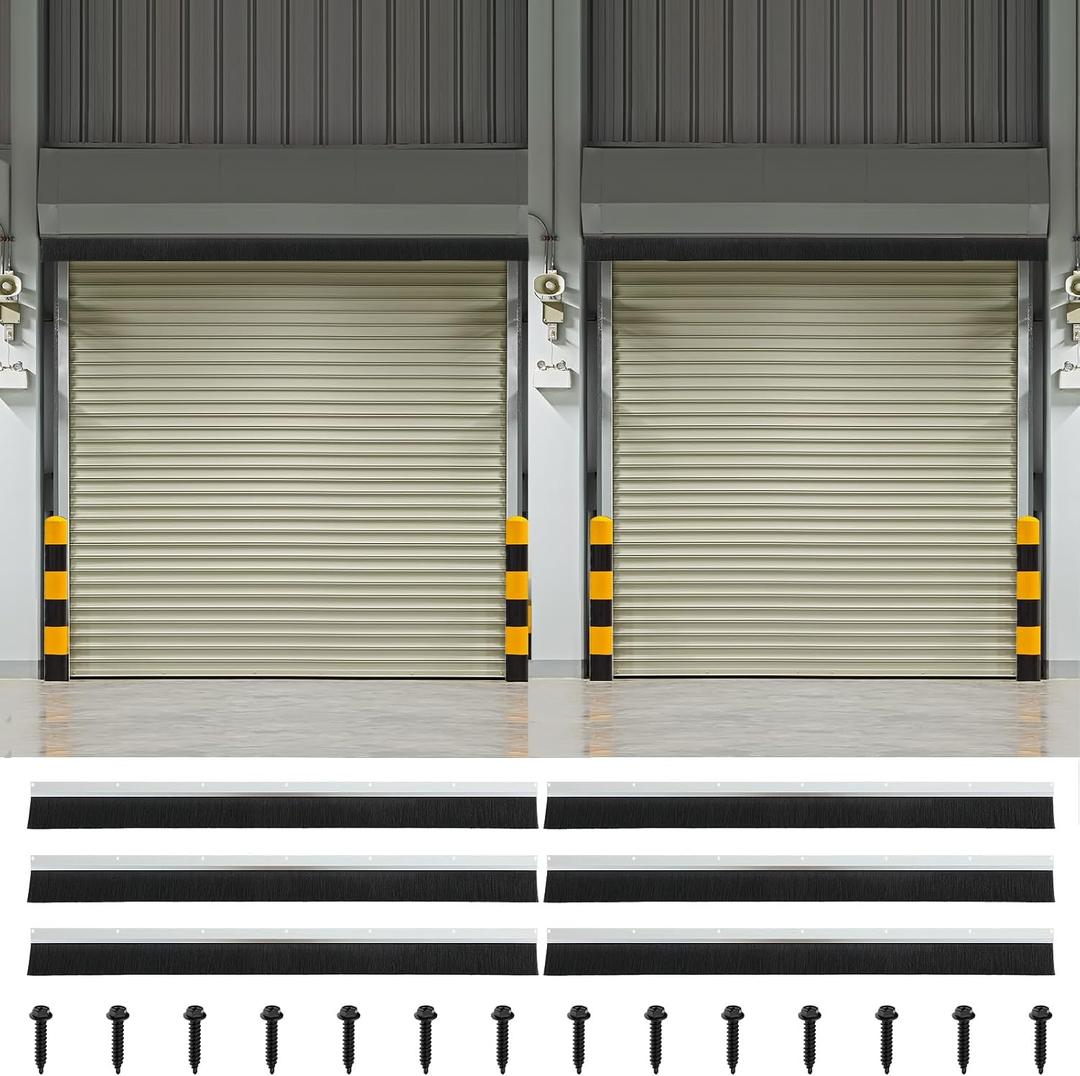 DoubleFill 3" Roll up Garage Brush Seal for Top, 2 Pack 10ft Long Garage Door Seal Nylon Brush with Aluminum Track No-Drill 45deg Holder for Commercial, Corrugated, Sliding Barn, Hangar Doors