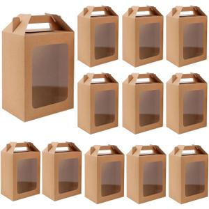 Enorteen 12 Pcs Kraft Paper Gift Bags with Transparent Window Gift Boxes for Bridal Shower Present Festivals Party