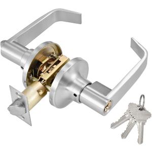 Commercial Door Lever Lock - Heavy-Duty Locking Door Handle, Entry Door Handle with Key Reversible Exterior and Interior Door Lever for Front Entrance, Bedroom and Bathroom. (Silver For Door 25-45mm)