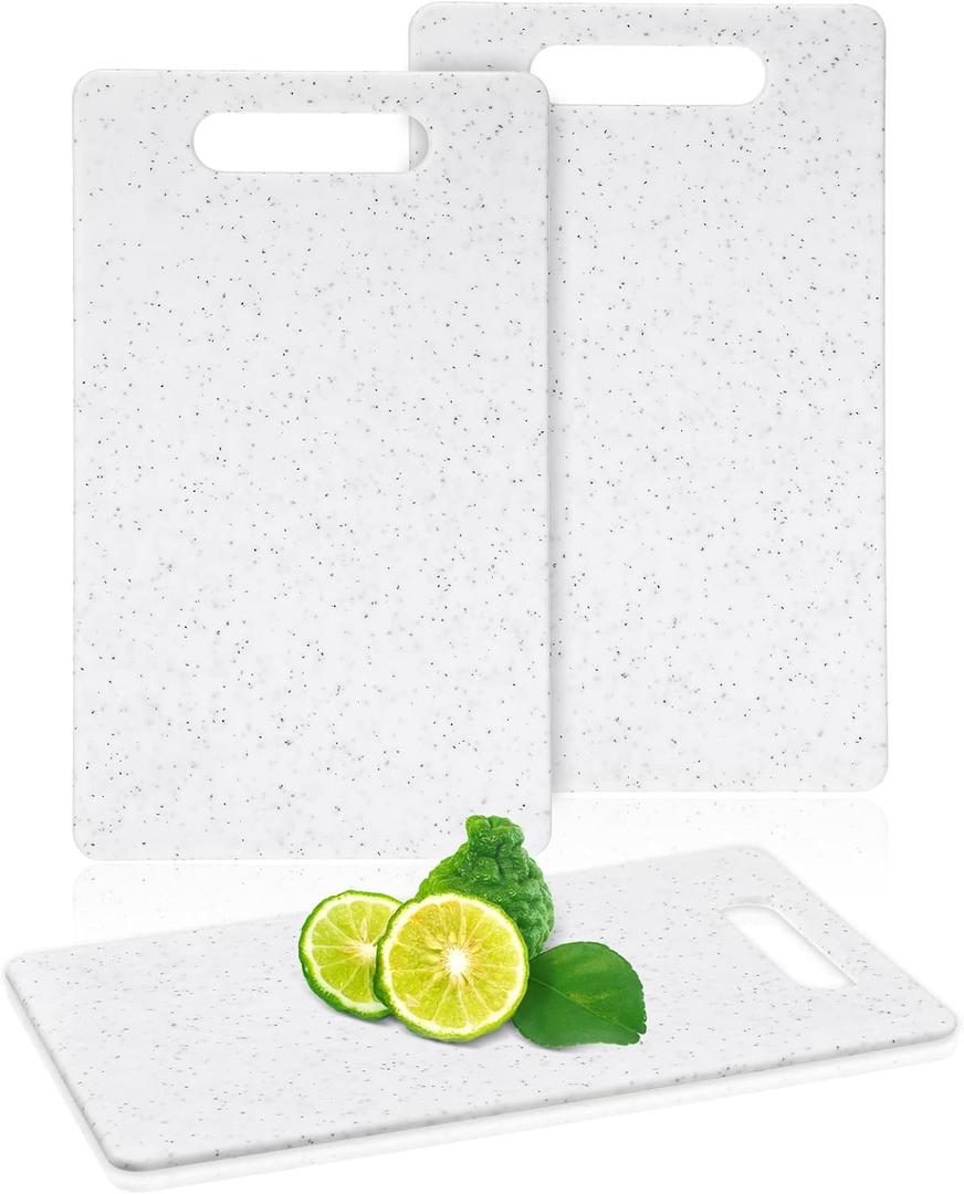 Lounsweer 2 Pcs Small Cutting Board for Kitchen Mini Plastic Cutting Board Set Bar Dishwasher Safe Granite Color Food for Camping Food Fruits Prep Vegetables Easy Grip(6" x 10",White)