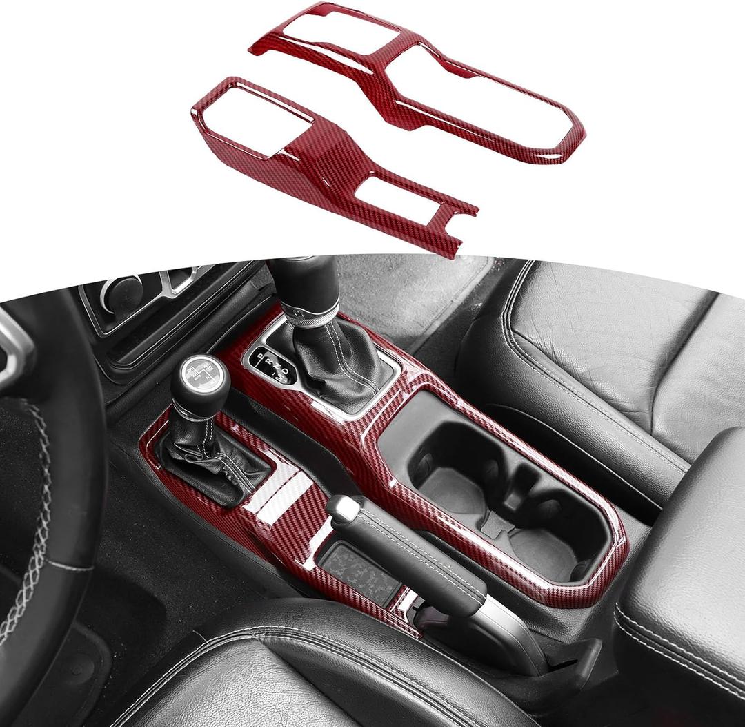 RT-TCZ for Jeep JL Gear Shift Cover Red Carbon Fiber, 4WD Shift Knob Trim Panel for Jeep Wrangler JL JLU Gladiator JT 2018-2024 Red Carbon Fiber Interior Accessories 1pcs