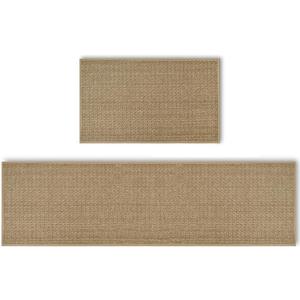 Artoid Mode Washable Non-Skid Kitchen Rugs and Mats Set of 2, Rubber Backing Absorbent Kitchen Mats for Floor Front of Sink Hallway - 17x29 and 17x60 Inch (Linen)
