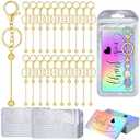 Sasylvia 60 Pcs Beadable Keychain Bars Bulk Making Kit 20 Beaded Keychain 20 Bag 20 Thank You Cards for DIY Keyrings Charms(Gold)