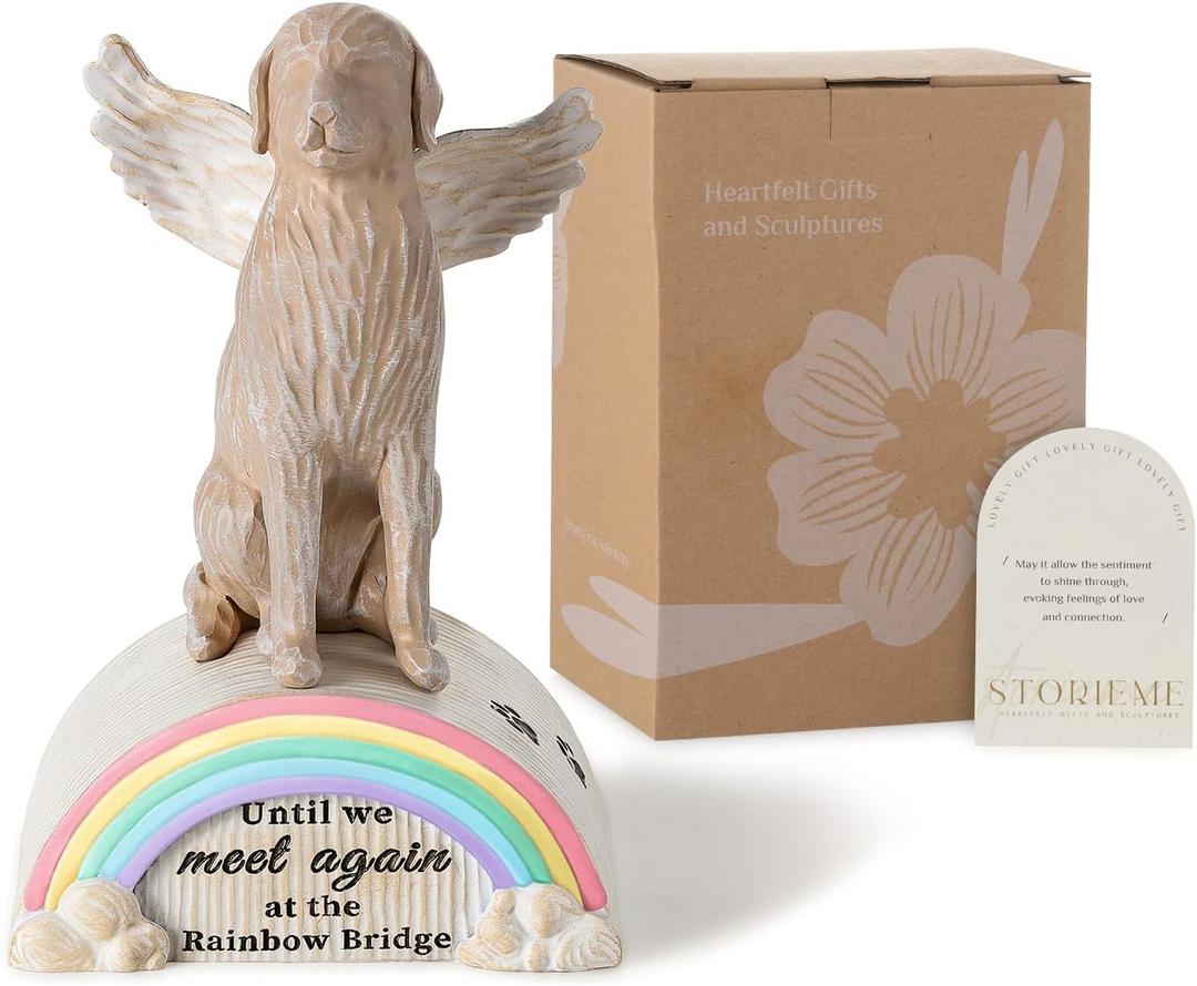 Storieme Loss of Dog Sympathy Gift: Hand-Painted Rainbow Bridge Pet Memorial Figurine Gifts for Dog Mom Lover - Healing Decor Until We Meet Again (Medium)