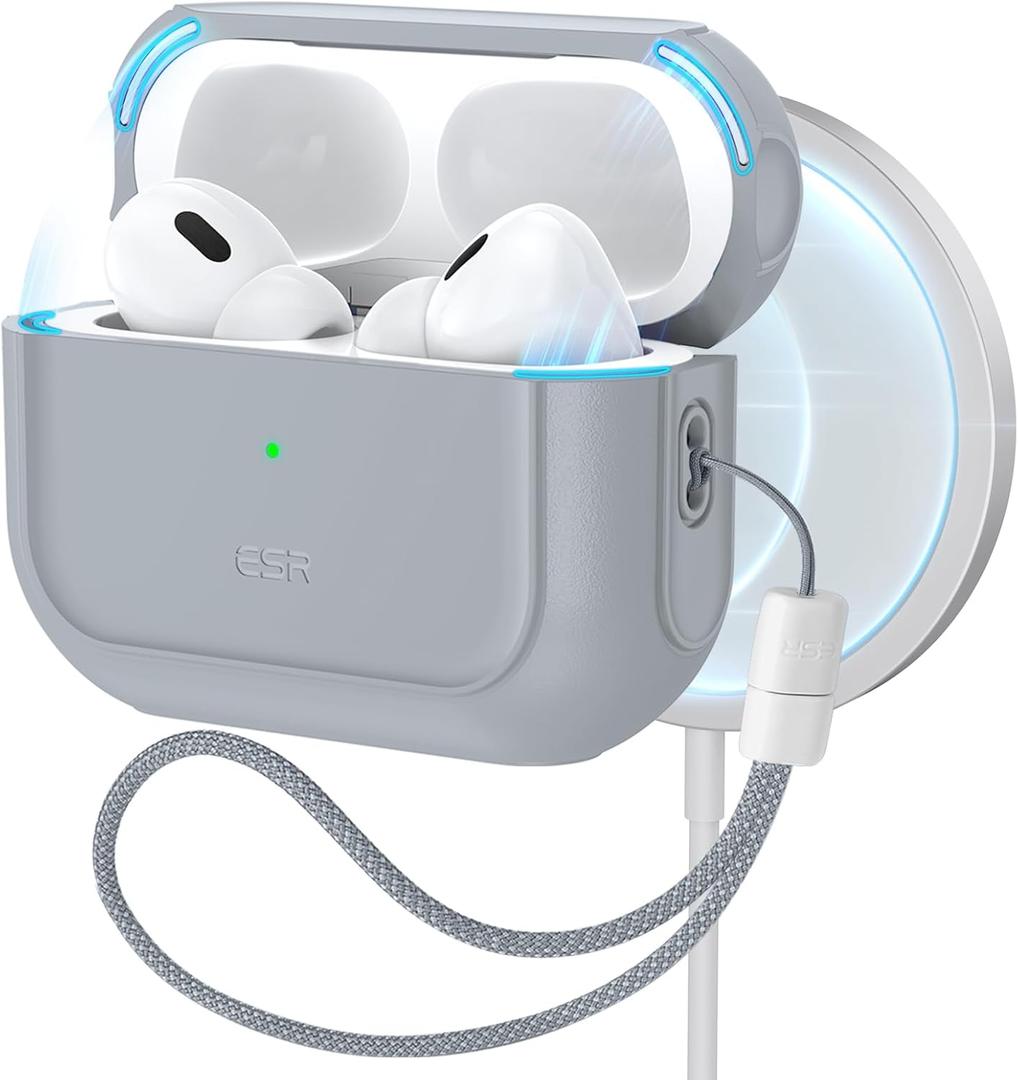 ESR for AirPods Pro 2nd Generation Case, Compatible with Airpods Pro Case 2nd/1st Gen (2023/2022/2019), Compatible with MagSafe, Full Drop Protection Cover with Lanyard, Gray