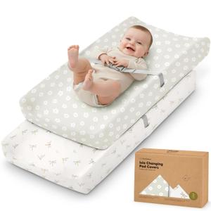 2-Pack Baby Changing Pad Cover for Girl, Boy - 32x16 Soft Viscose Derived from Bamboo Baby Diaper Changing Table Pad Cover Sheets, Neutral, Snug Fit Nursery Diaper Change Sheets (Meadow)